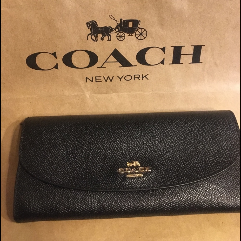 Coach crossgrain Black leather fold snap wallet SALE $99 - Picture 1 of 6